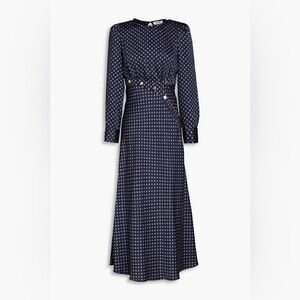 SANDRO Button-embellished printed silk-twill midi dress